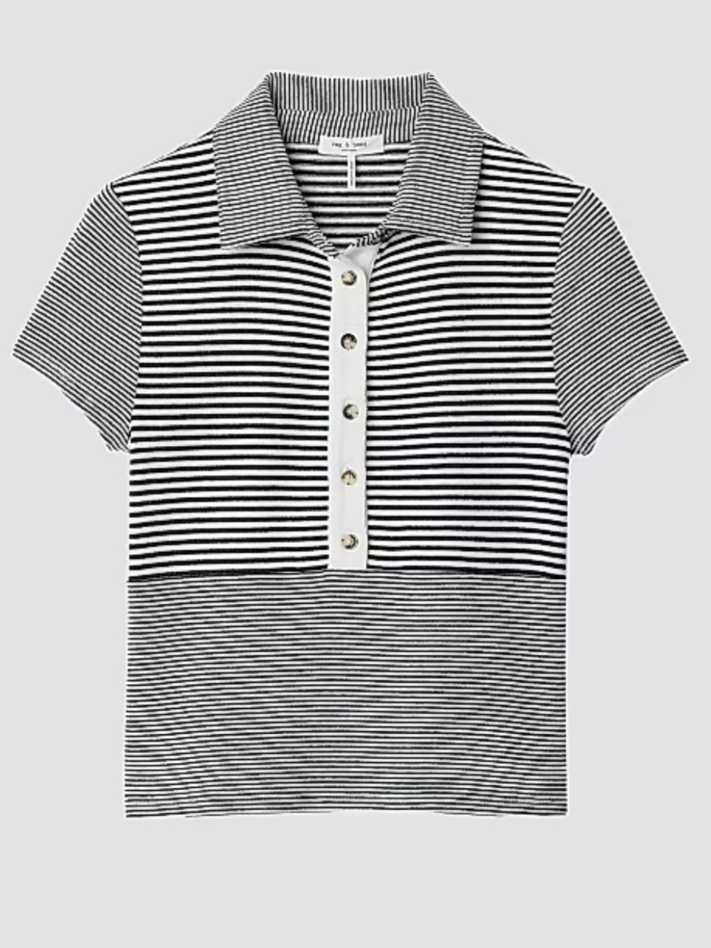 rag & bone Black and White Striped Polo Small
